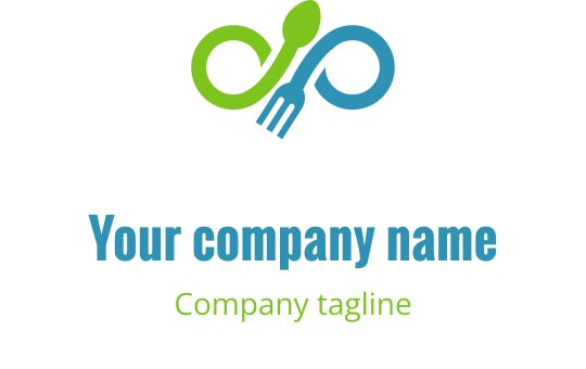 Design de logo moderno com um garfo e uma colher em verde e azul