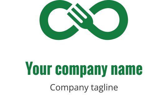 Design de logo moderno em verde com garfos entrelaçados em forma de infinito