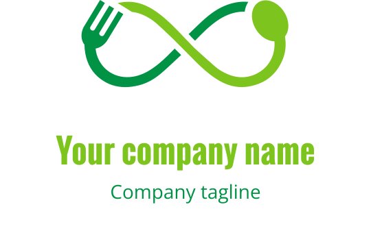 Design de logo moderno com garfos verdes e limão entrelaçados em forma de infinito