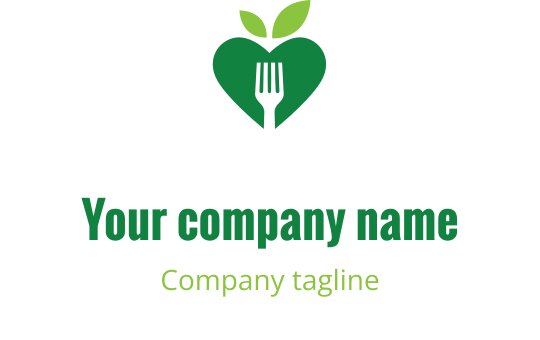 Logo design verde fresco com uma folha estilizada e um garfo