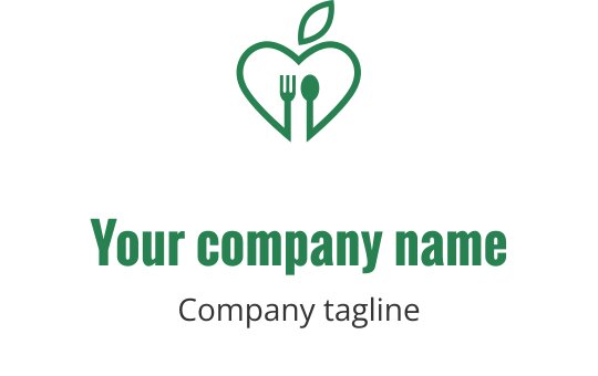Logo design verde fresco com uma folha estilizada e um garfo