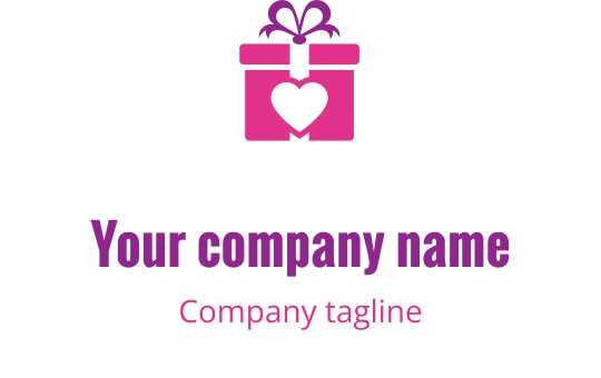 Logo design encantador em rosa e roxo com uma caixa de presente estilizada