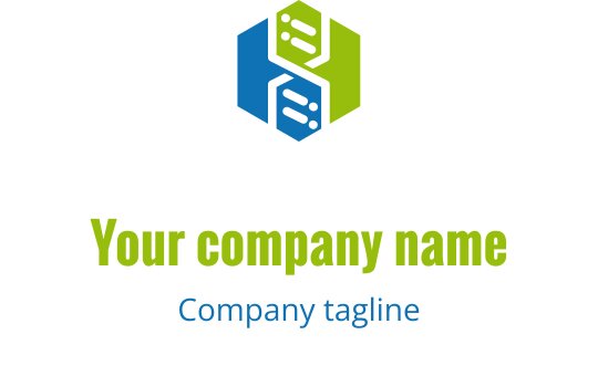 Design de logo hexagonal moderno com elementos azuis e verdes