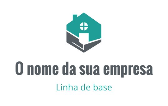 Logo de casa moderna com elementos em azul-petróleo e cinza