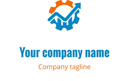 Design de logo moderno com engrenagens laranjas e azuis entrelaçadas