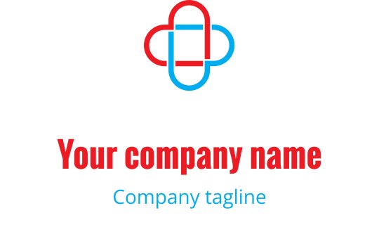 Logo moderno em vermelho e azul com forma de cruz estilizada