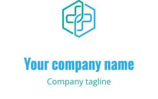 Design de logo hexagonal moderno com uma cruz médica estilizada em verde-água