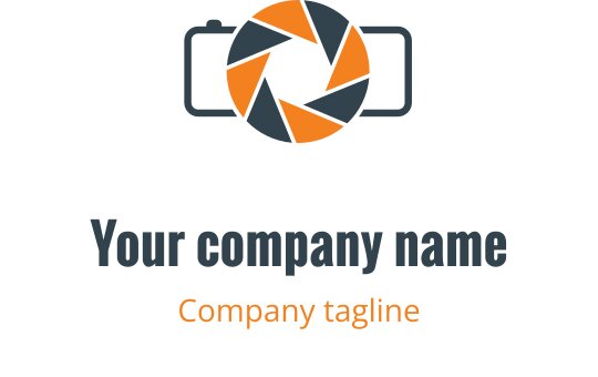 Design de logo minimalista com contorno de câmera verde e laranja