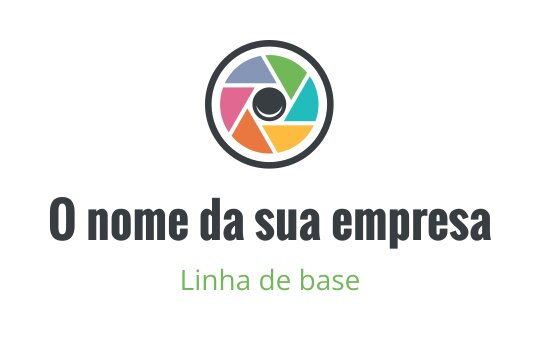 Logo de design de lente de câmera colorida com formato circular e texto em negrito