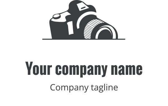 Design de logo de câmera cinza realista com detalhes na lente e corpo