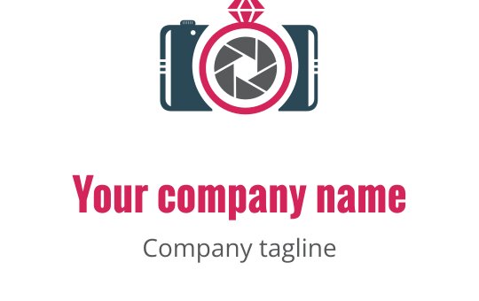 Design de logo criativo com uma câmera teal, detalhes em vermelho e cinza