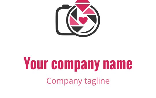 Design de logo elegante com uma câmera de casamento rosa e vermelha