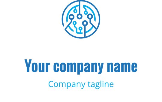 Design de logo circular moderno com nós e linhas interconectados em azul