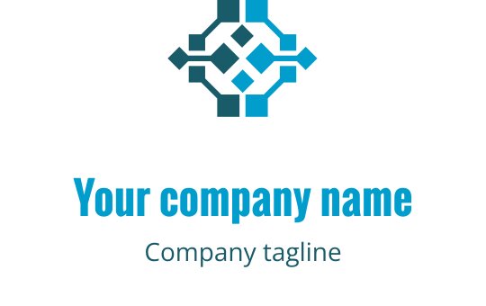 Design de logo moderno e geométrico com formas azuis interconectadas