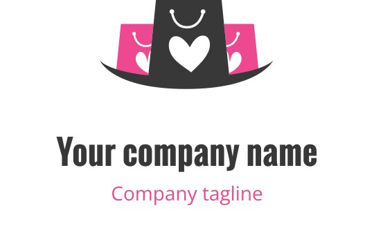 Design de logo estiloso em rosa e cinza com silhueta de bolsa moderna