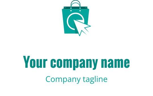 Logo em teal com uma sacola estilizada de aparência moderna