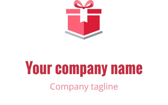 Design de logo criativo com uma caixa de presente cinza e detalhes em vermelho e coral