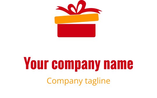 Logo design vibrante em laranja e vermelho com uma caixa de presente estilizada