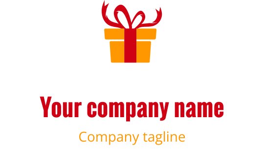 Logo design vibrante em laranja e vermelho com uma caixa de presente estilizada