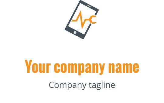 Design de logo moderno com um smartphone e linha de batimento cardíaco em laranja e cinza