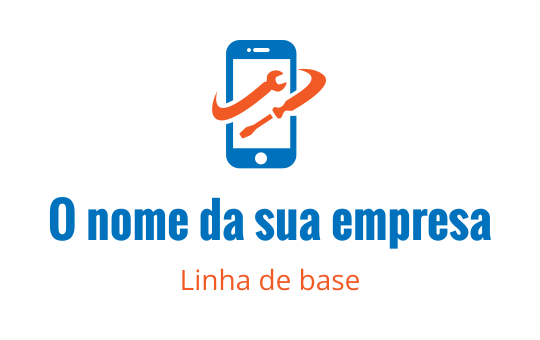 Design de logo moderno de smartphone azul com detalhes laranja e texto estilizado