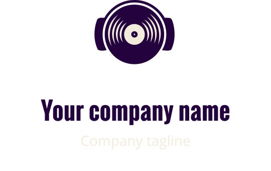 Design de logo moderno com fones de ouvido e um disco de vinil roxo
