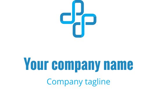 Design de logo moderno em azul com formas interconectadas em layout simétrico