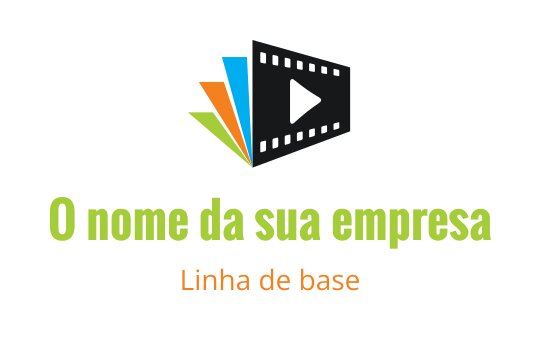 Design de logo dinâmico com uma fita de filme e elementos triangulares coloridos