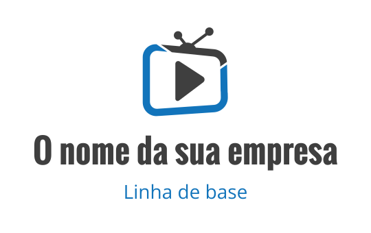 Design de logo moderno com um botão de play dentro de um retângulo azul