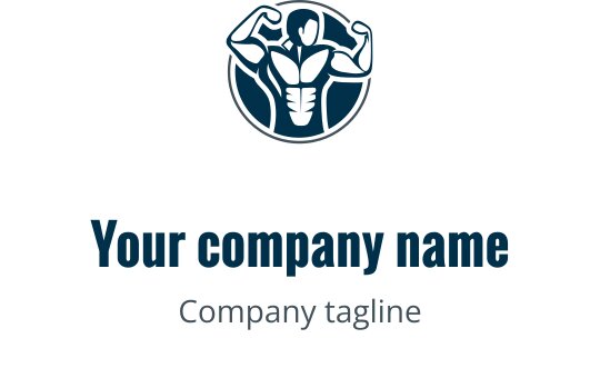 Logo design muscular forte com figura flexionando em um quadro circular