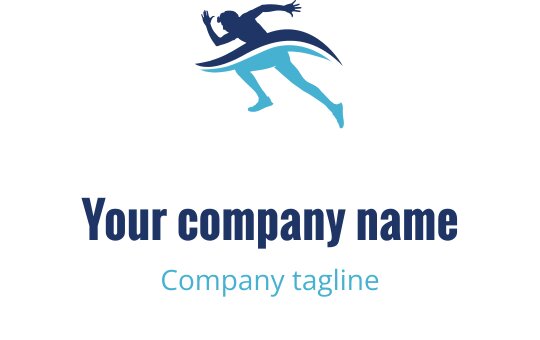 Logo em azul dinâmico e marinho com silhueta estilizada de corredor