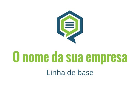 Design de logo hexagonal moderno com balão de fala e elementos de texto sobrepostos