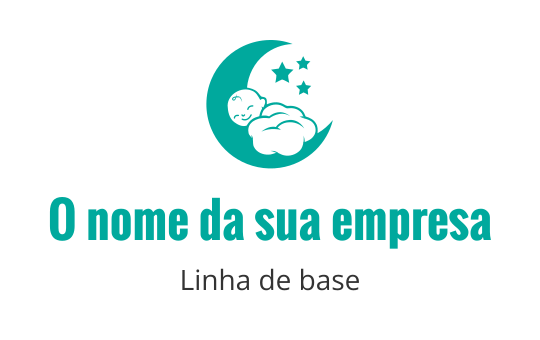 Logo de um bebê brincalhão em uma lua crescente com estrelas