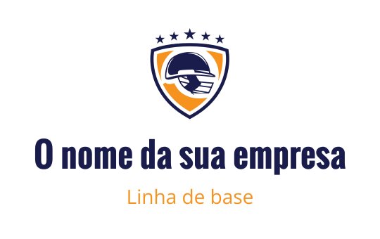 Logo de escudo ousado com um capacete e estrelas em azul-marinho e laranja
