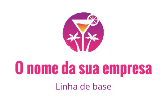 Logo de coquetel vibrante com palmeiras e cores de pôr do sol