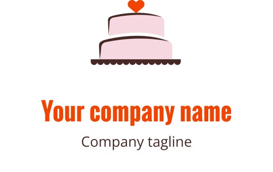 Logo divertido com um bolo rosa e detalhes em marrom e laranja