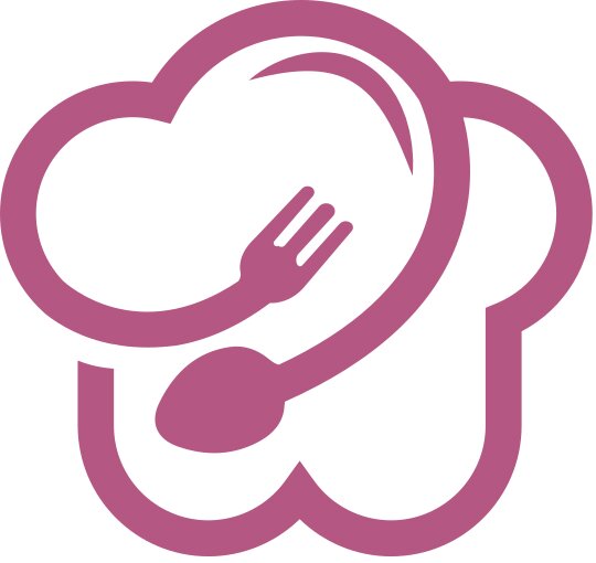 Logo de chapéu de chef com garfo e colher em rosa