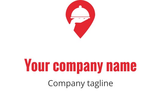 Logo design em vermelho bold com um caminhão de entrega estilizado