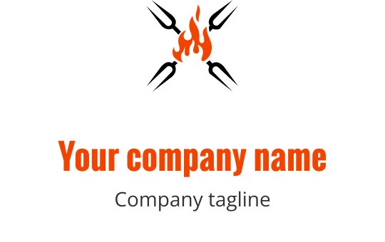 Logo em negrito com uma chama acima de texto estilizado em laranja e cinza