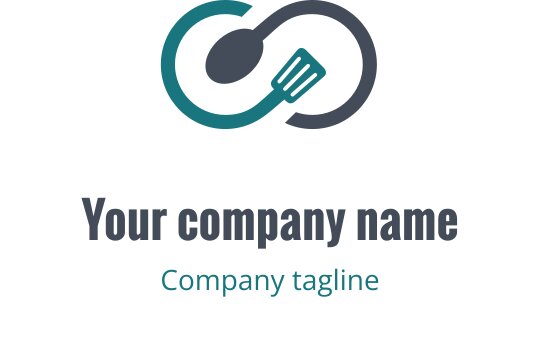 Logo moderno em teal e verde com utensílio de cozinha estilizado