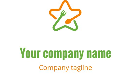 Design de logo moderno com utensílio de cozinha estilizado em laranja e limão