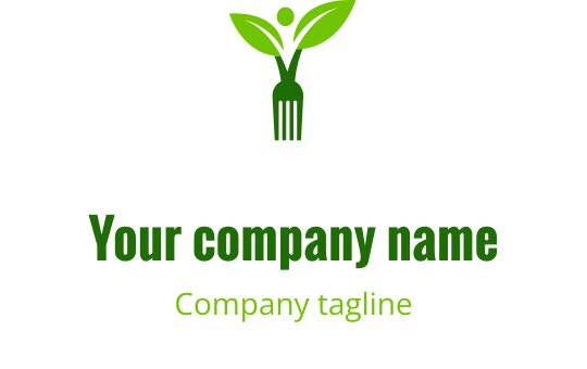 Design de logo moderno em verde com um garfo e folhas