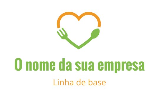 Logo em forma de coração com garfo e colher em verde e laranja