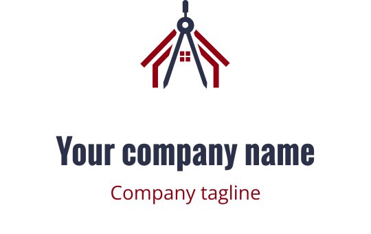 Design de logo profissional com uma bússola e telhado em vermelho e azul-marinho