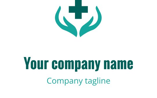 Logo de mãos cuidadosas com uma cruz em verde-água e branco