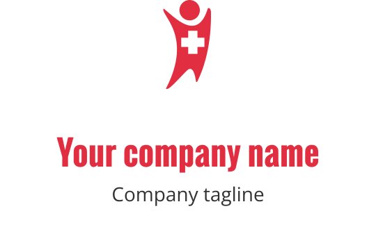 Logo dinâmico em vermelho com uma figura estilizada e uma cruz
