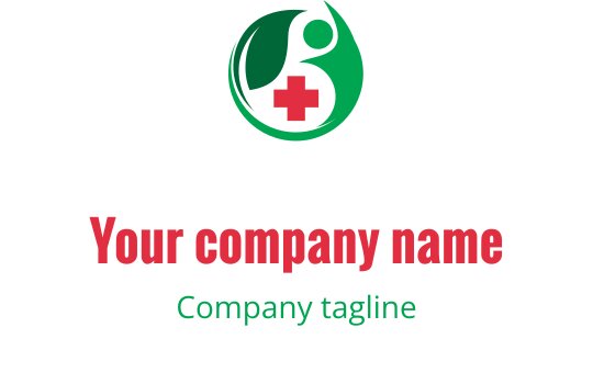 Design de logo moderno com uma folha verde e símbolo de cruz vermelha