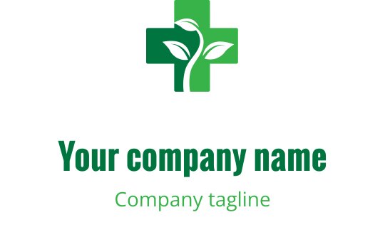 Design de logo moderno em verde com uma planta dentro de uma cruz