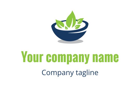 Design de logo moderno com uma tigela e folhas verdes