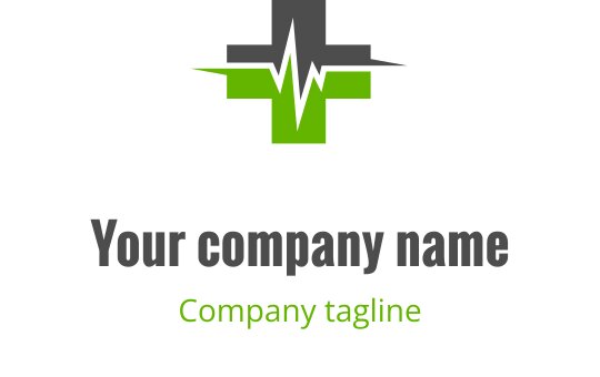 Design de logo moderno com uma cruz verde e linha de batimento cardíaco